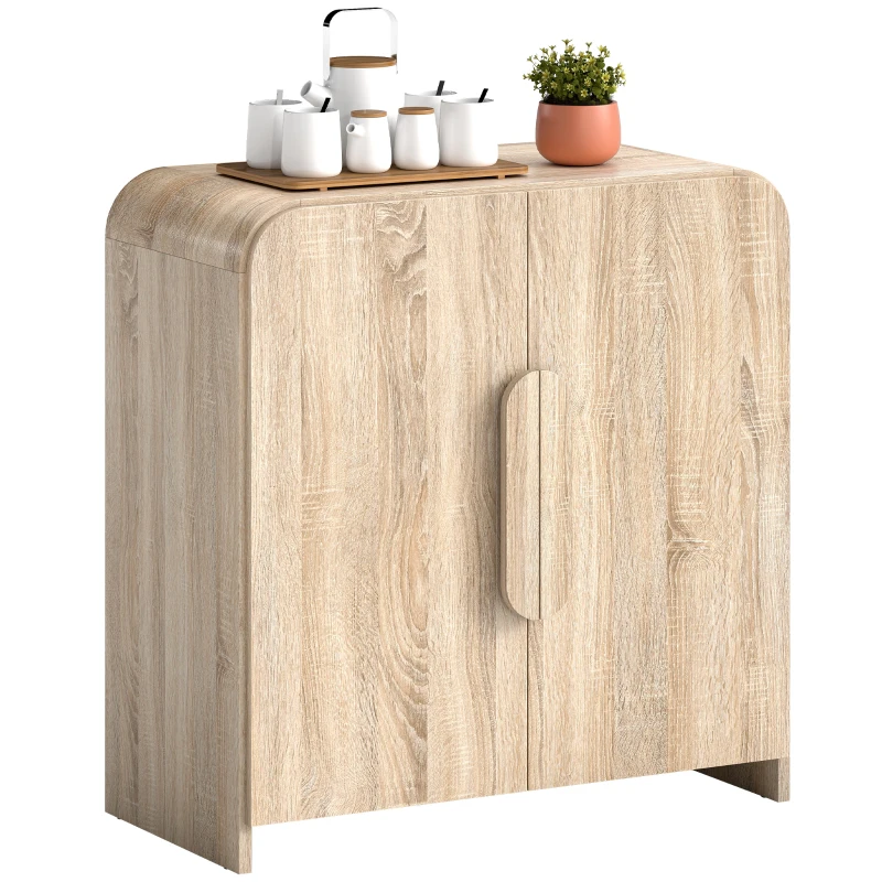 HOMCOM Sideboard Buffet Cabinet, 31.5" Modern Kitchen Storage Cabinet with Soft-Close Door and Adjustable Shelf, Natural Wood