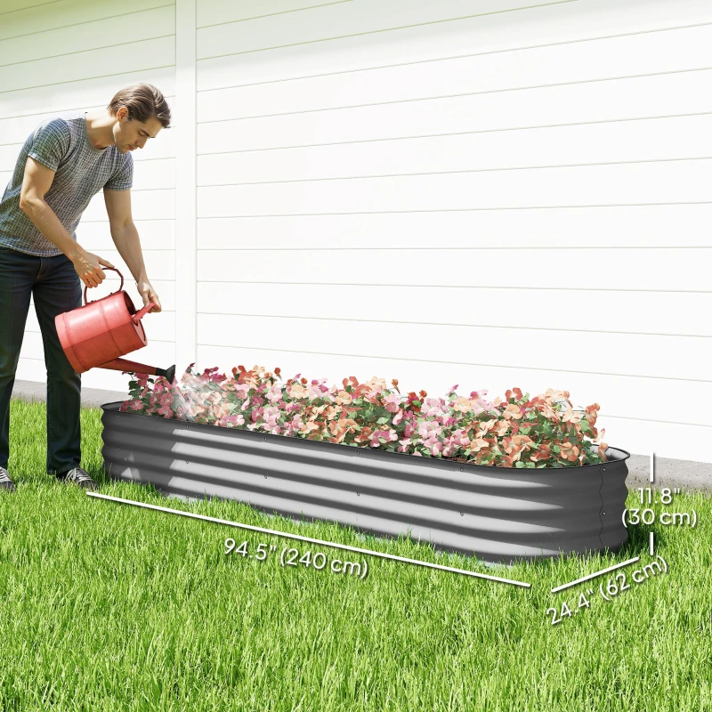 Outsunny 7.9 x 2 x 1ft Galvanized Raised Garden Bed Kit, Metal Planter Box with Safety Edging, Silver