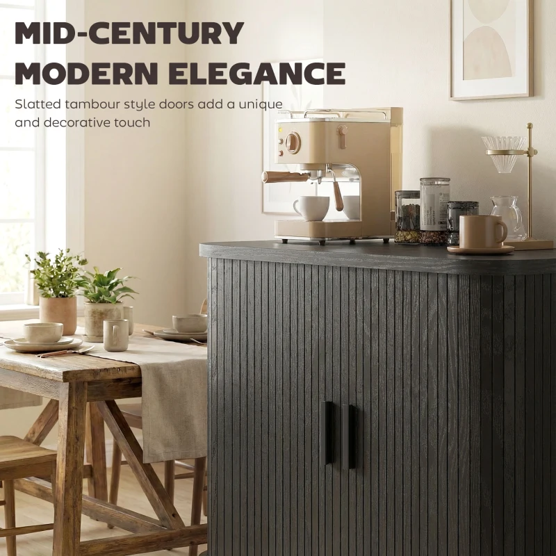 HOMCOM 35.4" Sideboard Buffet Cabinet with Storage, Nordic Coffee Bar Cabinet with Slatted Tambour Doors and Metal Legs, Black