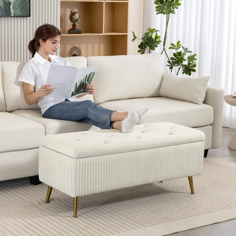 HOMCOM Storage Ottoman Bench, 43 Inch Large Storage Chest with Steel Legs and Padded Seat, Foot Rest, Load 485 lbs, Beige