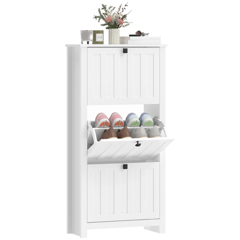 HOMCOM Slim Shoe Cabinet with 3 Flip Drawers, Shoe Storage Cabinet with Adjustable Shelves for Entryway, Holds 12 Pairs, White
