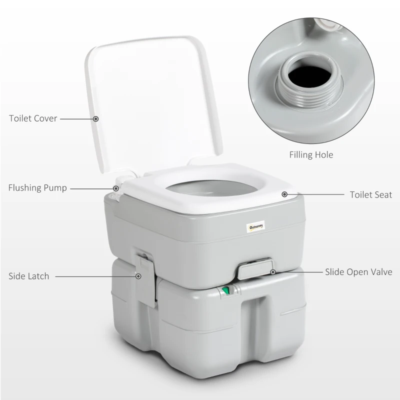 Outsunny Porta Potty, 5.3 Gallon Portable Toilet with Level Indicator and Anti-Leak Pump for Camping, Boating, Hiking, Travel, RV
