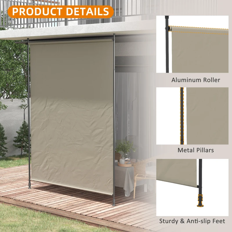 Outsunny 7' x 10' Retractable Patio Awning, Manual Outdoor Privacy Screen with UPF40+ & Water-Resistant Fabric, Beige