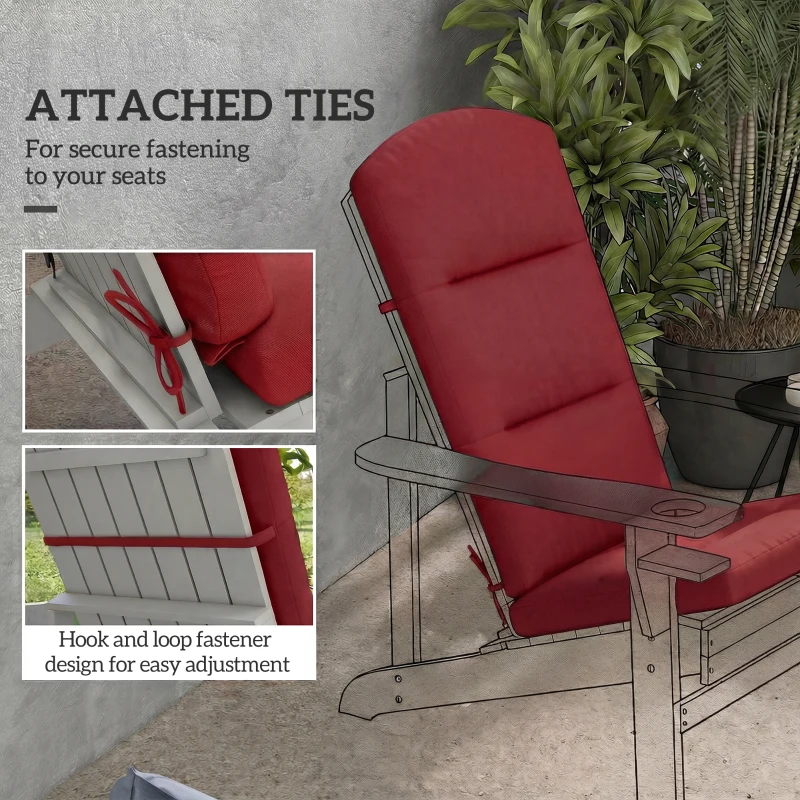 Outsunny Patio Chair Cushion for Adirondack Chairs Replacement Cushion with Back and Ties, Wine Red