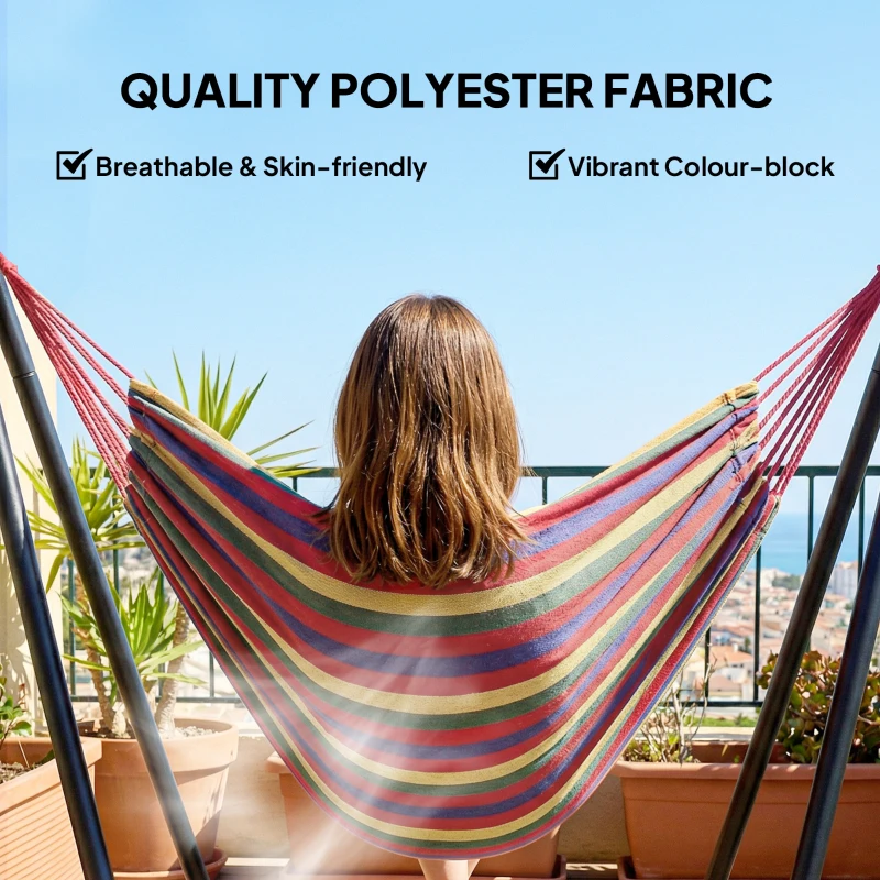 Outsunny Patio Hammock with Stand, Fabric Outdoor Hammock Bed with Stand for Beach, Yard, Bedroom, Indoor, Outdoor, Muti-Colored