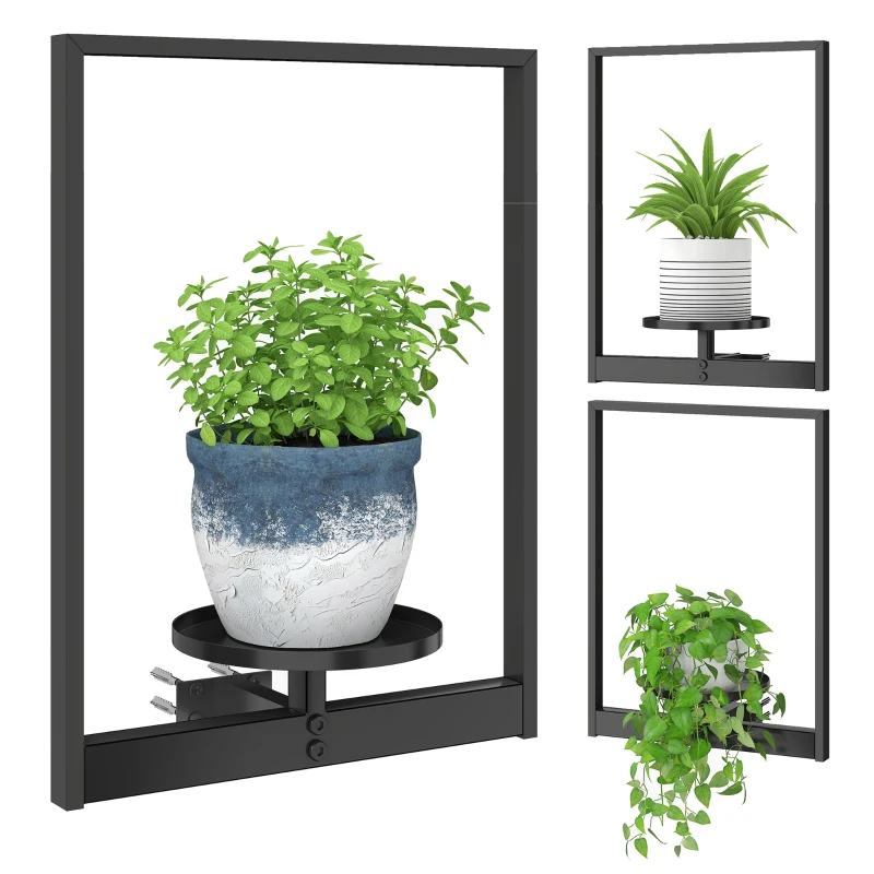 Outsunny 3 Pack Wall Planters for Indoor Plants, Wall-Mounted Metal Plant Stand Shelves, Picture Frame Wall Decor Hanger