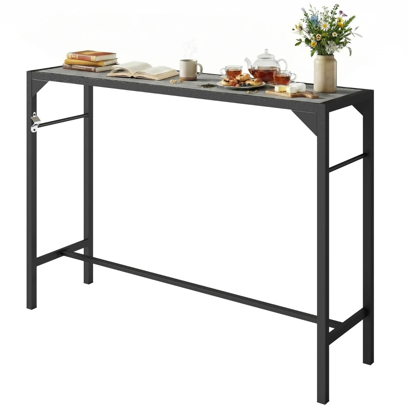 Outsunny Bar Height Outdoor Table with Built-In Bottle Opener, Patio Bar Table with Wood Grain Plastic Top, 55" x 15" x 39"