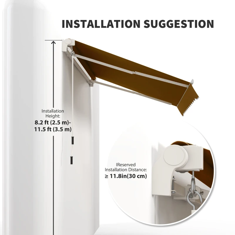 Outsunny 10' x 8' Manual Retractable Awning, Sun Shade Shelter Canopy, with Aluminum Frame and UV Protection for Patio Deck Yard Window Door, Coffee