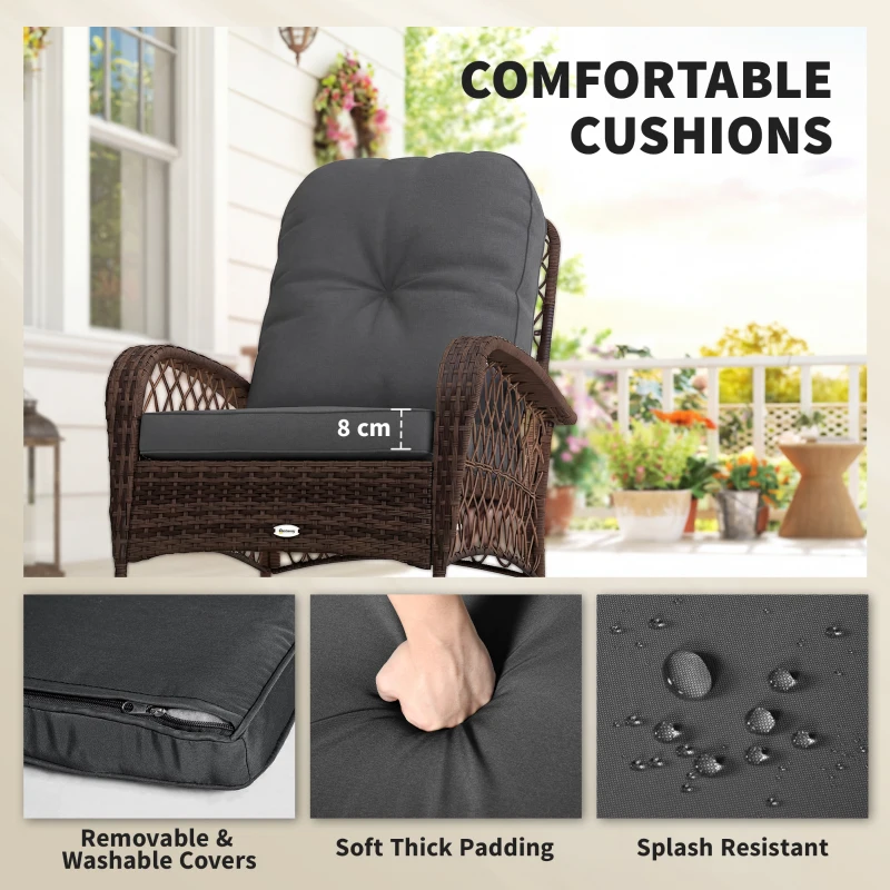 Outsunny Outdoor Wicker Rattan Rocking Chair Patio Rocker with Thick Cushions for Garden Backyard Porch, Black