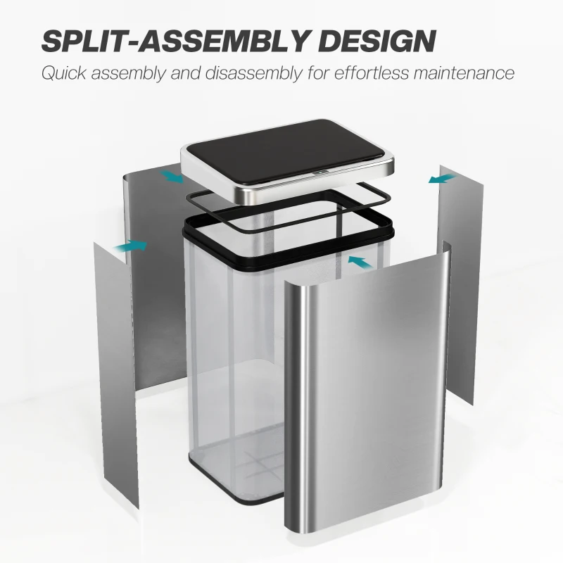 HOMCOM 10.6 Gallon Automatic Garbage Can with Soft-Close Lid, Touchless Trash Can with Fingerprint Resistant Stainless Steel