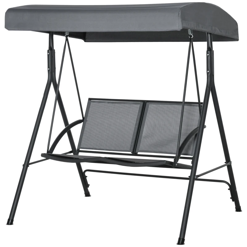 Outsunny 2-Seat Patio Swing Chair, Outdoor Porch Swing Glider w/ Tilting Canopy and Weather Resistant Steel Frame, Dark Grey