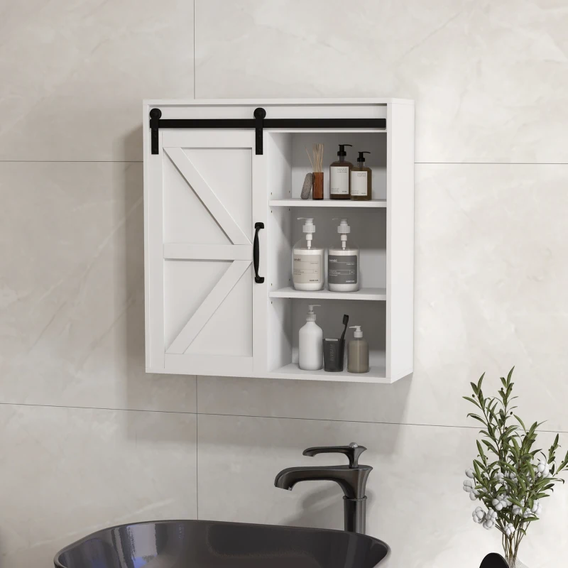 kleankin Bathroom Medicine Cabinet, Wall Cabinet with Sliding Door and Adjustable Shelf, 22.8" x 7.8" x 24.4", White