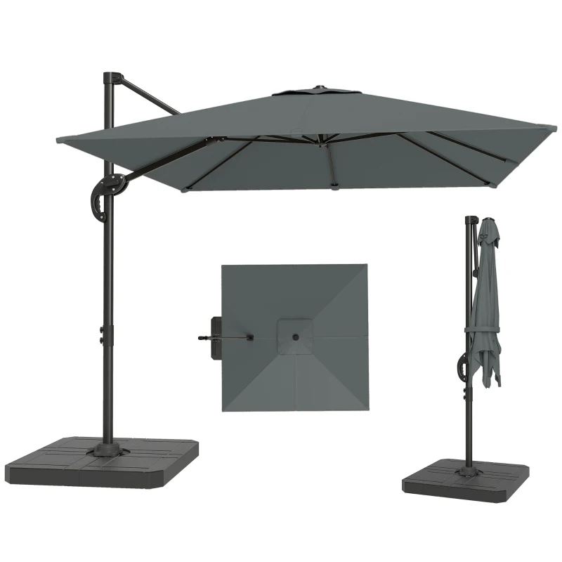 Outsunny 8' x 8' Offset Cantilever Patio Umbrella with Base Weights, UPF50+ Cantilever Parasol with 360° Rotation, Dark Grey