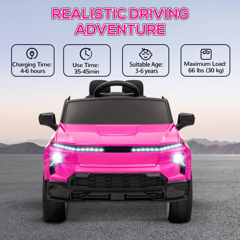 Qaba 12V CHEVROLET SILVERADO EV RST Licensed Kids Car w/ Remote, Spring Suspension, Soft Start, Training Wheels, Pink
