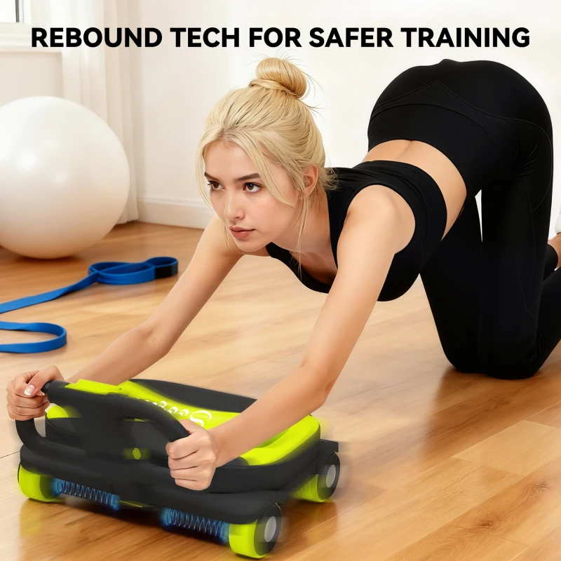 Soozier Ab Wheel Roller, Automatic Rebound Abdominal Wheel, Core Training Equipment with Phone Holder and Foldable Handle