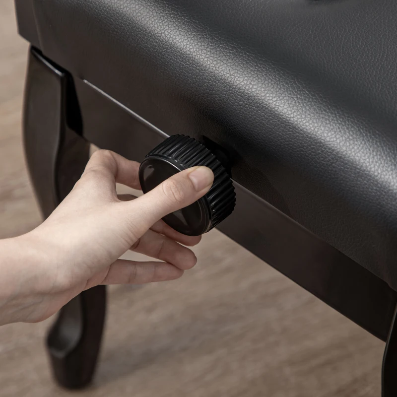 HOMCOM Adjustable Height Piano Bench Stool, PU Leather Button Tufted Padded Keyboard Seat with Rubber Wood Legs, Black