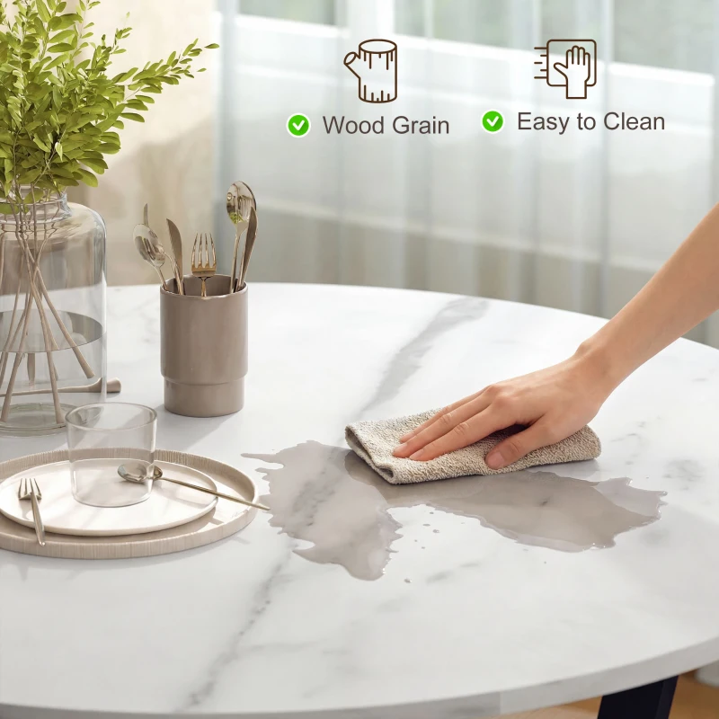 HOMCOM 35" Round Dining Table, Modern Dining Room Table with Steel Frame, Space Saving Small Kitchen Table, White Marble