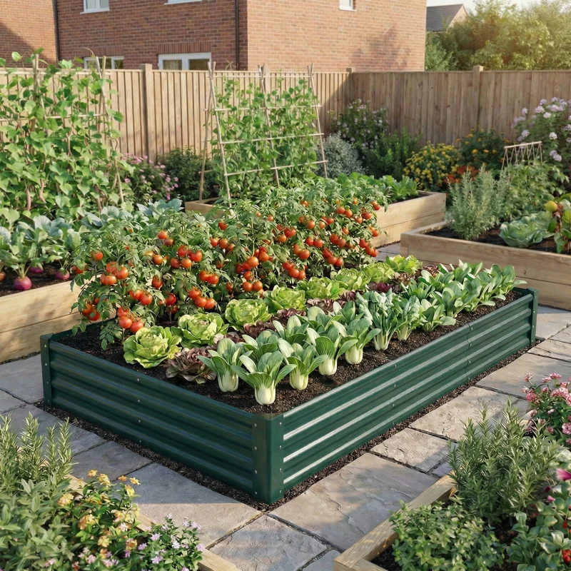 Outsunny 8 x 4 x 1ft Galvanized Raised Garden Bed, Reinforced Outdoor Planter Box with Open Bottom, Green