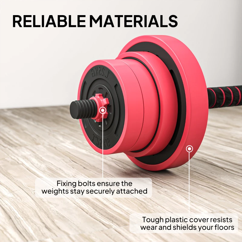 Soozier 88lbs 4-in-1 Adjustable Weight Dumbbell Set, Barbell, Kettlebell, Push Up Stand, Red