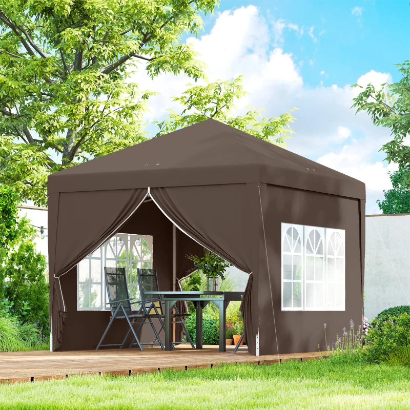 Outsunny 10'x10' Outdoor Pop Up Party Tent Wedding Gazebo Canopy with Carrying Bag (Coffee)