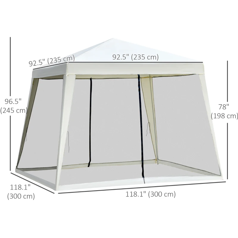 Outsunny 10x10ft Party Tent Canopy with Netting, Patio Screen House Slant Leg Outdoor Gazebo Sun Shade Shelter, Beige