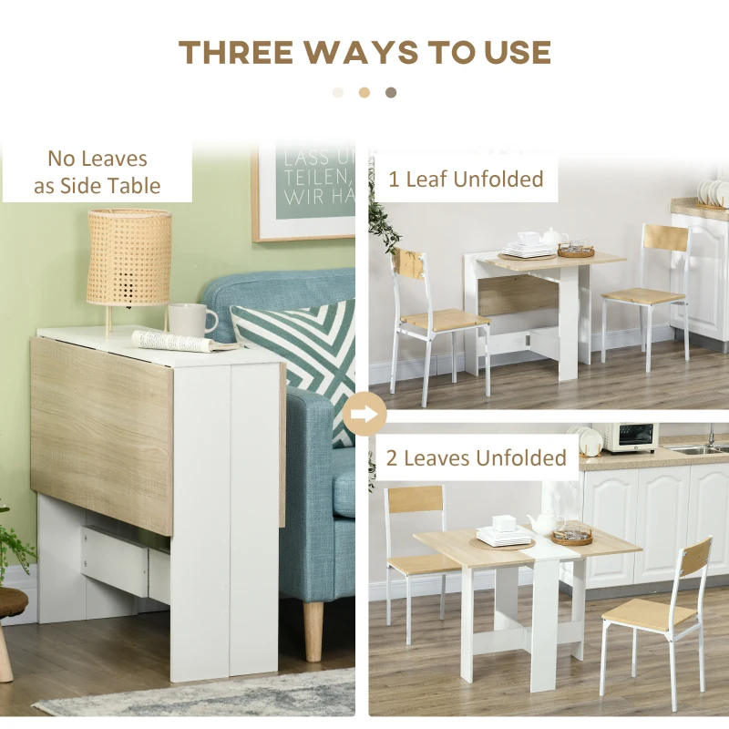 HOMCOM Drop Leaf Dining Table Wood Folding Table Multi-Use Side Table Dining Desk Space Saving Table, White/Oak