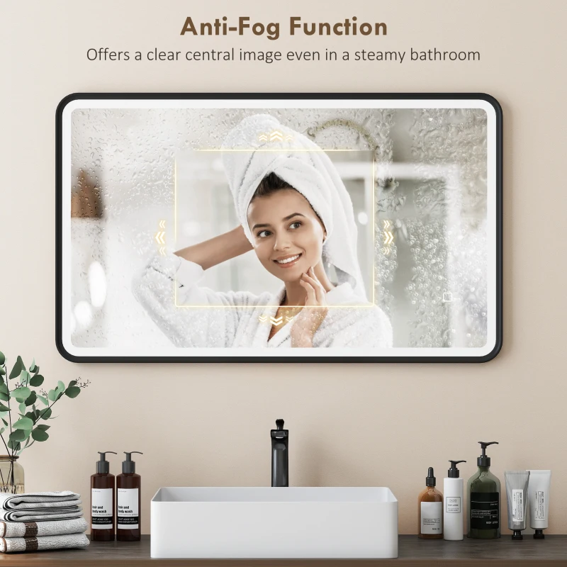 HOMCOM 40" x 24" Bath Mirror with LED Lights, Wall Mounted Restroom Mirror, 3 Colours, Dimmable, Horizontal/Vertical, Black