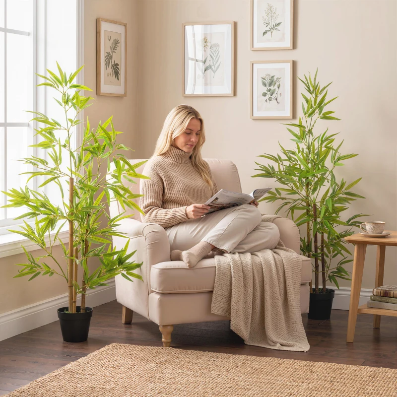 Outsunny Artificial Bamboo Tree, 4ft Fake Tree with Realistic Leaf and Natural Trunk, Decorative Plant in Nursery