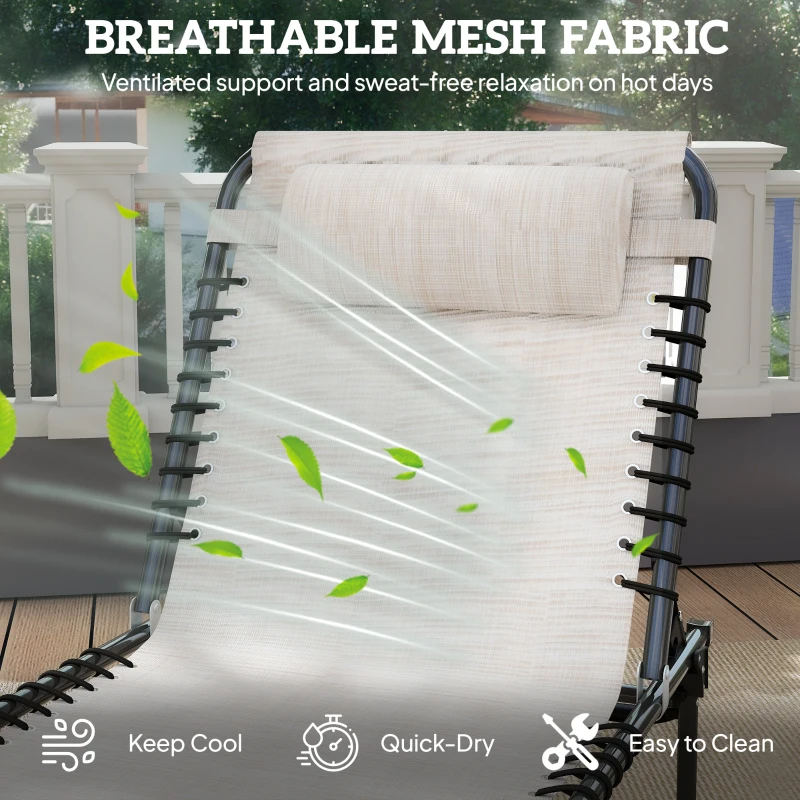 Outsunny Outdoor Folding Lounge Chair, 4-Level Adjustable Chaise Lounge with Headrest, Tanning Chair Beach Bed, Reclining Lounger Cot for Camping, Hiking, Backyard, Cream