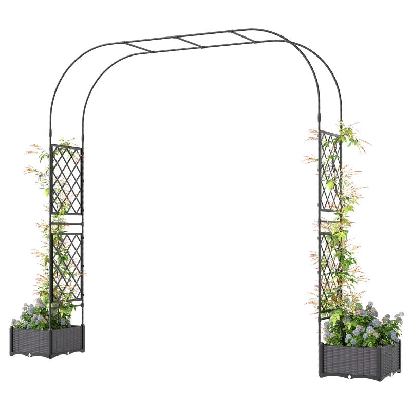 Outsunny Garden Arch Outdoor Trellis Arbor with 2 Planter Boxes, 109.4" x 15.7" x 86.6", Black