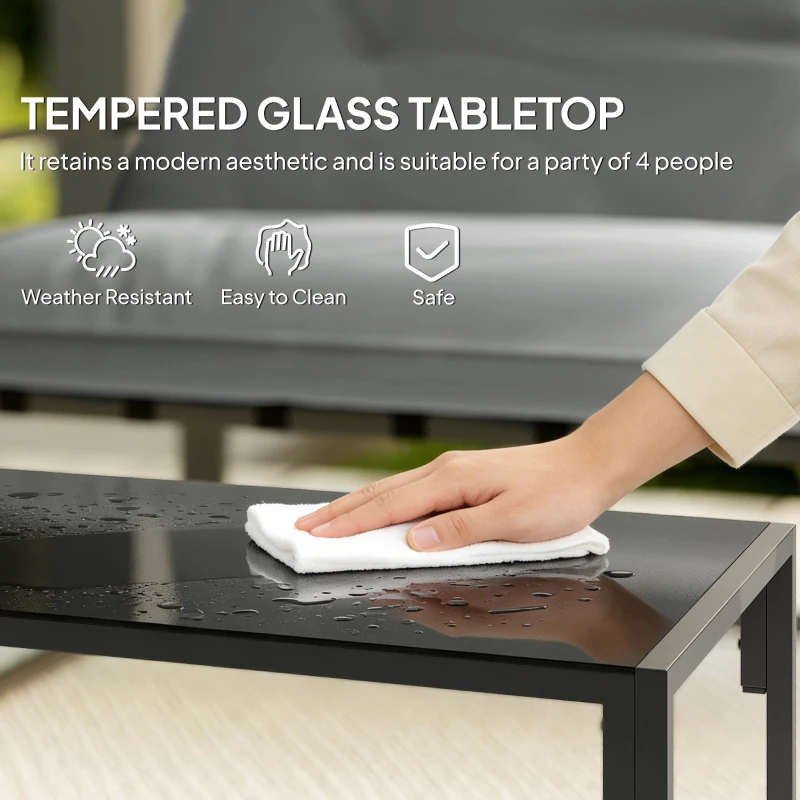 Outsunny 4 Piece Outdoor Furniture Set, Patio Conversation Set with Tempered Glass Table, Loveseat, Chairs, Cushions, Light Grey