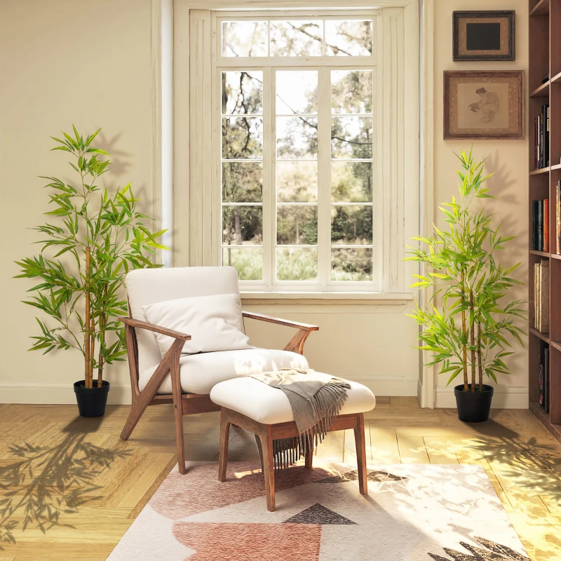 Outsunny Artificial Bamboo Tree, 4ft Fake Tree with Realistic Leaf and Natural Trunk, Decorative Plant in Nursery