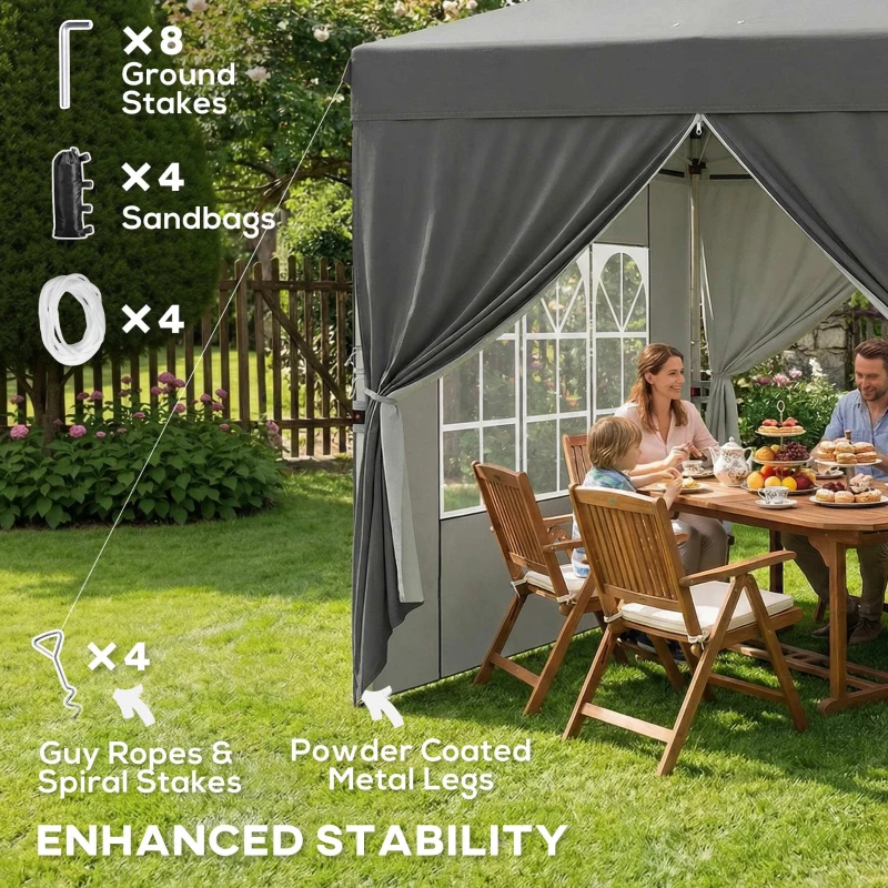 Outsunny 8.2 x 8.2 ft Pop Up Canopy Tent with 4 Sidewalls, UPF 50+ Outdoor Instant Canopy with 4 Sandbags, Carry Bag, Dark Grey