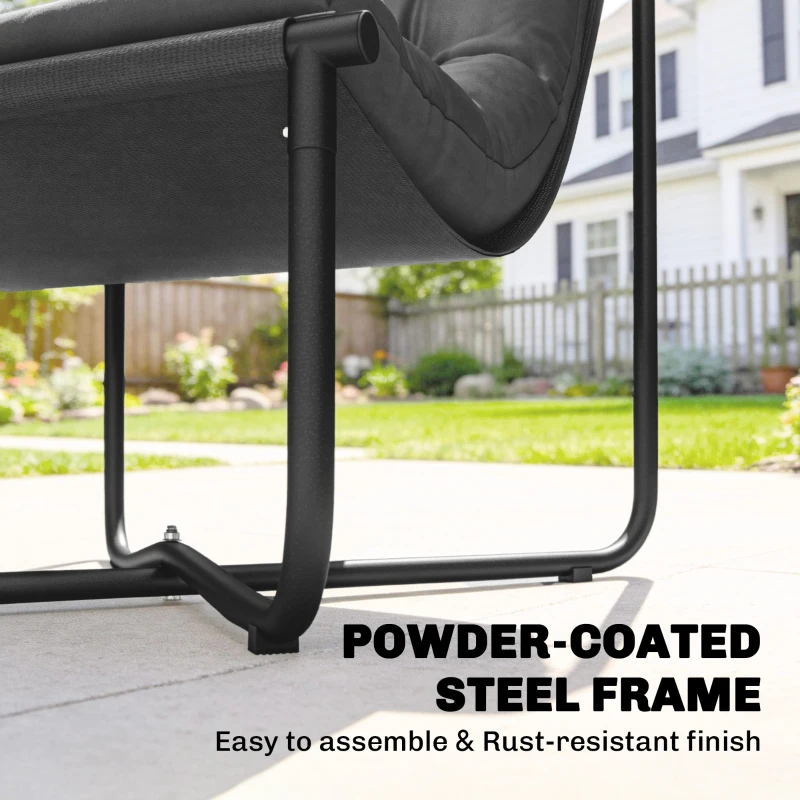 Outsunny Outdoor Patio Chair, Comfy Sling Lounge Chair with Cushion, Breathable Wide Seat, Steel Frame, Dark Grey