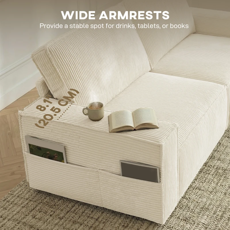 HOMCOM 86" 3 Seater Sofa, Modern Corduroy Upholstered Couch, Beige