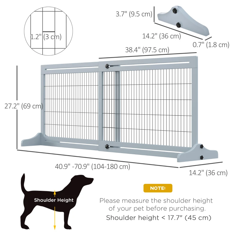 PawHut 41"-71" Wooden Freestanding Pet Gate with Support Feet, for Small Medium Dogs, Grey-Blue