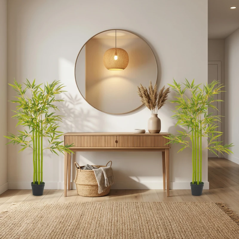 Outsunny 4FT Artificial Bamboo Tree Set of 2, Faux Decorative Plant in Nursery Pot for Indoor Decor