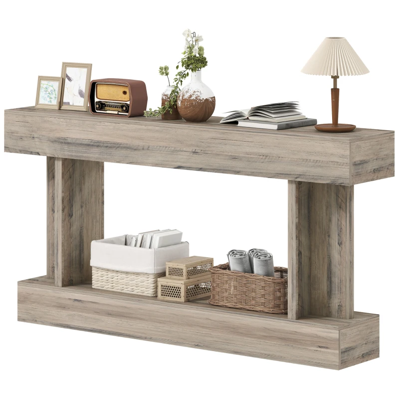 HOMCOM 63 Inch Long Console Table, Vintage Narrow Entryway Table with Storage Shelf for Living Room and Hallway, Light Brown