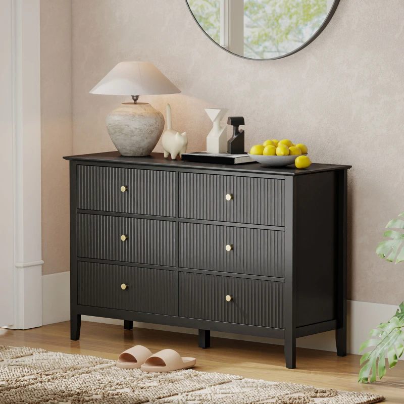 HOMCOM Double Chest of Drawers, Modern 6 Drawer Dresser for Bedroom, Living Room, Hallway, Closet, Black