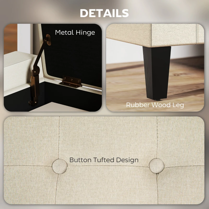 HOMCOM Storage Ottoman Bench Linen-Touch Fabric Tufted Chest Footstool with Flipping Top, Beige