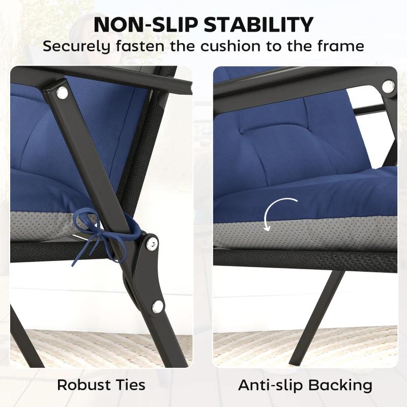 Outsunny Patio Chair Cushions Set of 4, Waterproof Non-Slip Lounge Chair Cushions, 44"x21", Navy Blue