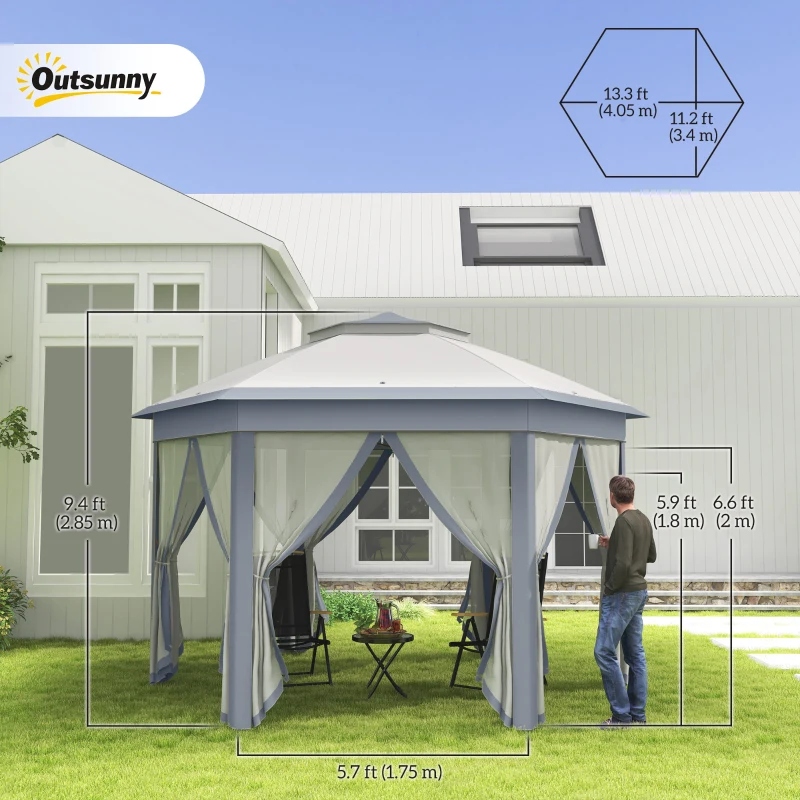 Outsunny 13' x 13' Pop Up Canopy Tent with Netting and Carry Bag, Instant Sun Shelter, Grey