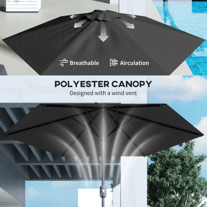Outsunny Patio Sun Umbrella, Outdoor Parasol with 6 Ribs, Black