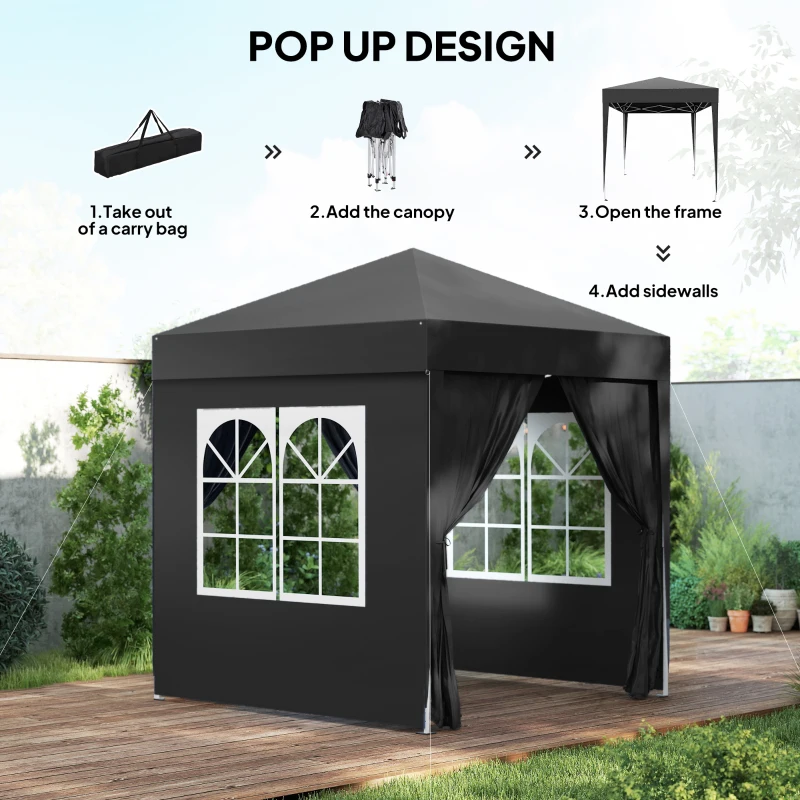Outsunny 6.6'x6.6' Pop Up Canopy Tent with Sidewalls, Instant Sun Shelter Camping Gazebo with Carry Bag, Black