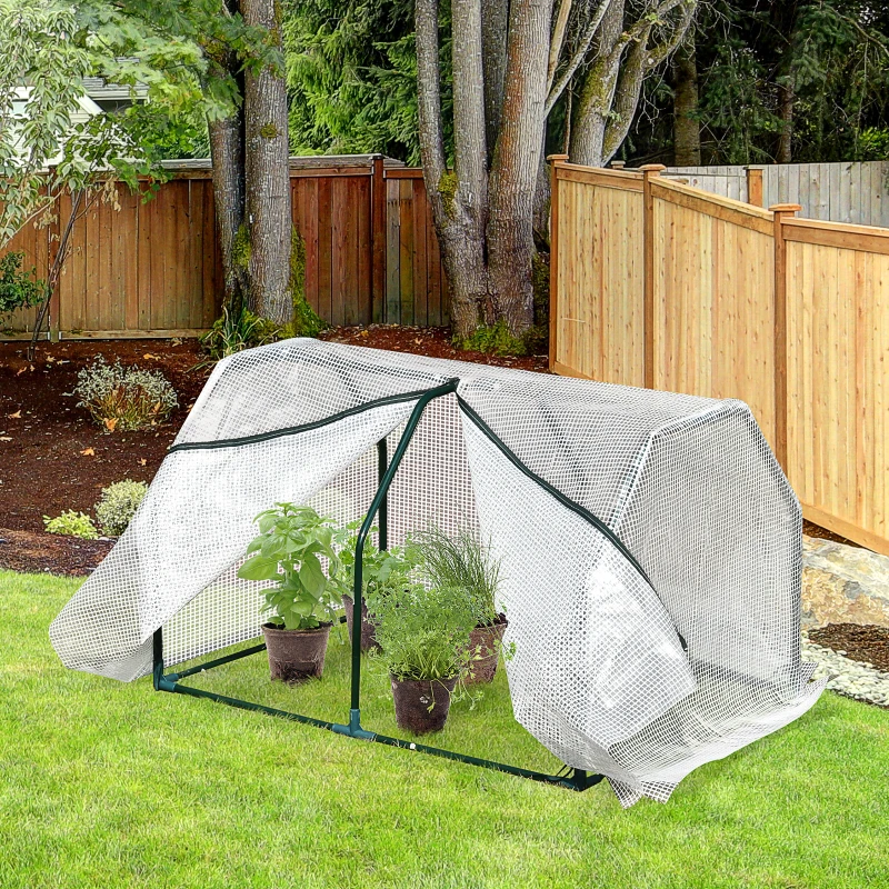 Outsunny 39" x 28" x 24" Portable Mini Greenhouse PE Grow House with Zipper Door Gardening Plant Cover Steel Frame