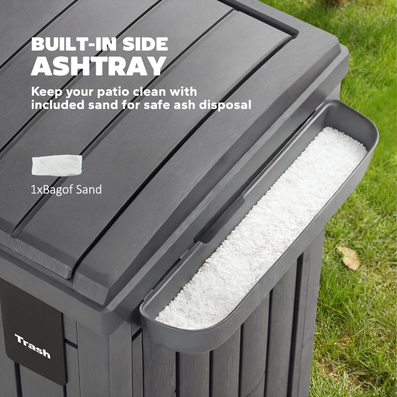 Outsunny 29 Gallon Outdoor Garbage Bin with Dual Lid, Plastic Outdoor Waste Trash Can with Side Holder and Drip Tray, Grey