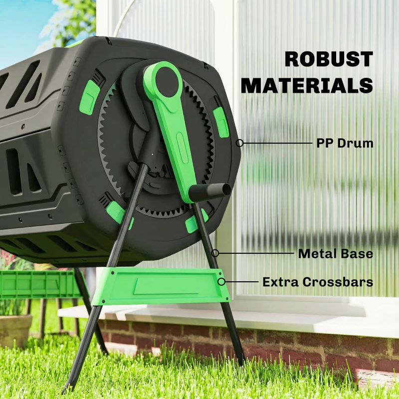 Outsunny Compost Bin Outdoor, 53 Gal Dual Chamber Tumbling Composter with Adjustable Vents, BPA Free Tumbling Composter, Green