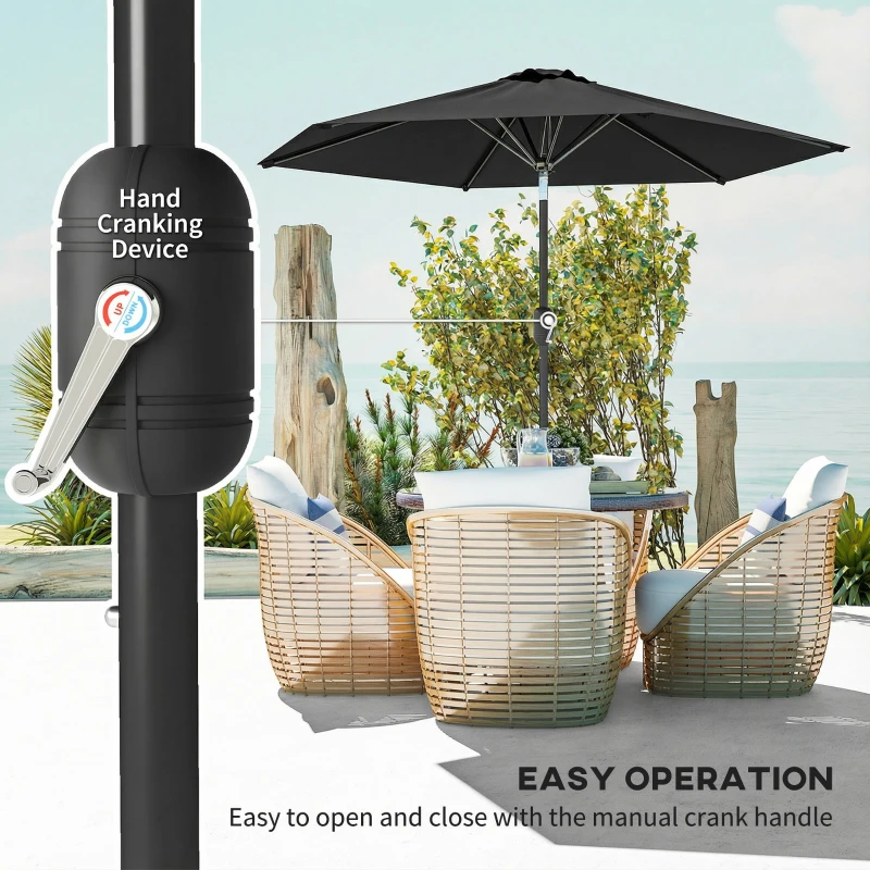 Outsunny Patio Sun Umbrella, Outdoor Parasol with 6 Ribs, Black
