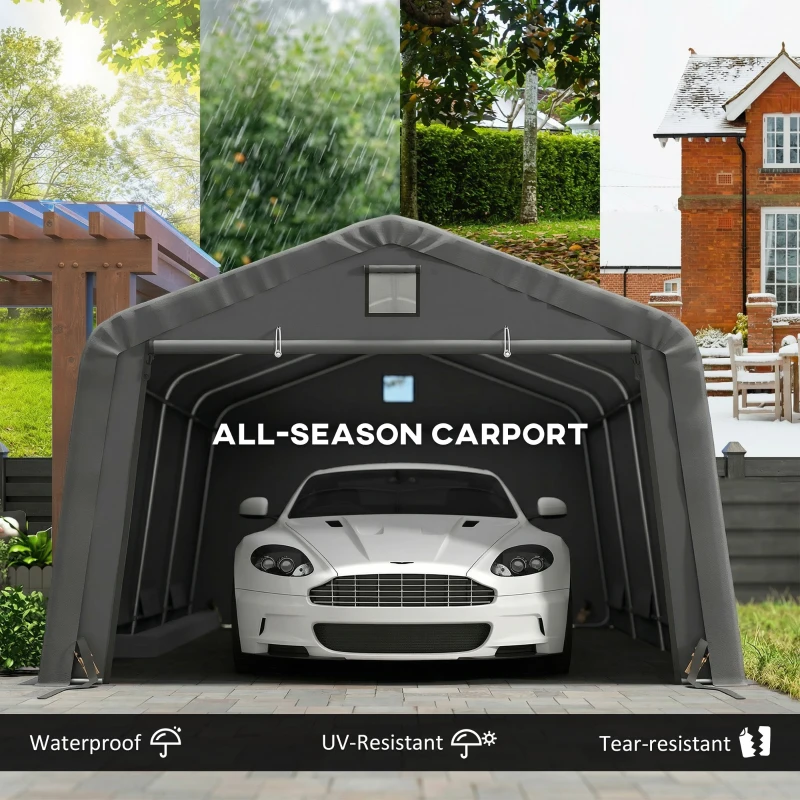 Outsunny 12' x 20' Portable Garage, Heavy Duty Carport Canopy with Ventilation Windows and Large Roll-up Door, Dark Grey