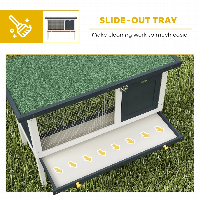 PawHut Wooden Outdoor Rabbit Hutch for Small Pet w/ Slide-out Tray, Openable Roof, 35" W x 18" D x 26" H, Dark Grey